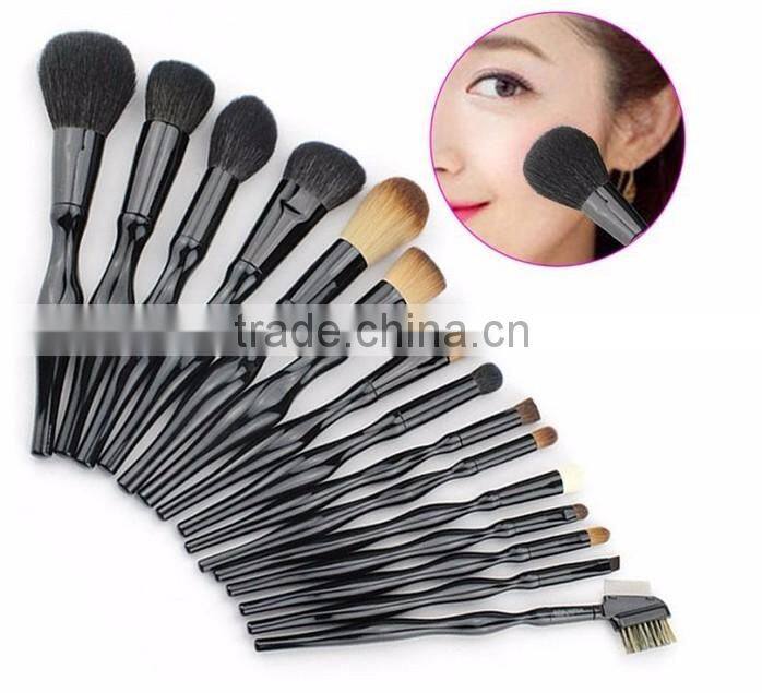 New style!High quality 15 pieces plastic handle professional makeup brush set black synthetic hair make up brushes