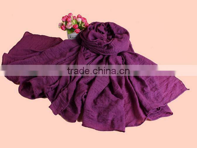 2014 Hot Women Fashion Solid Cotton Linen Scarf Long Warm Soft Silk Wrinkle Scarf Shawl Cape