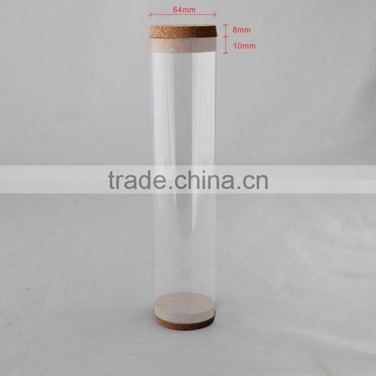 Clear PET plastic tube for perfume bottle with wooden lid