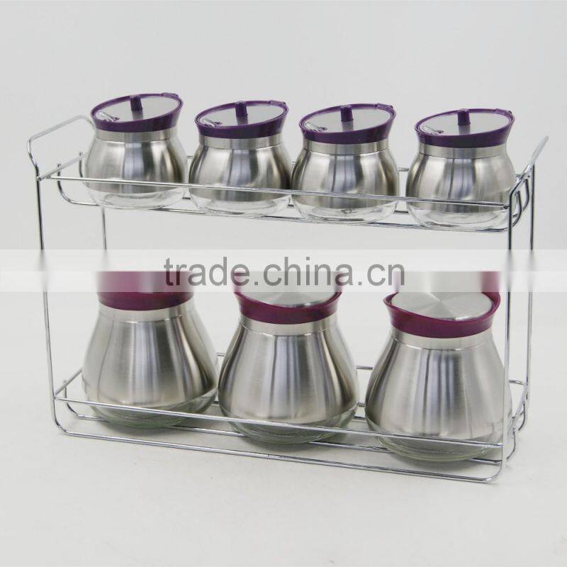 s/s cover glass canister set with metal basket
