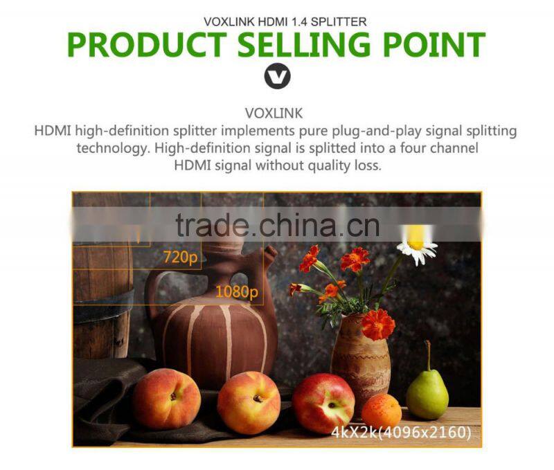 VOXLINK 4K HDMI splitter 1x4 (HDMI 1.4,HDCP1.4 ,4K,IR extension, EDID management, RS232) EU/US/UK/AU