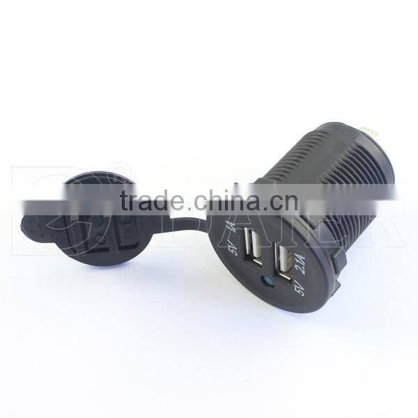Double Ports Panel Mount 12V USB Charger Socket With Nut And USB Cover