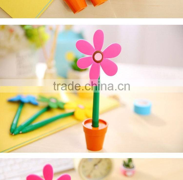 promotional wholesale cheap funny school office stationery mini cartoon silicone plastic sun flower pot roller ball point pen