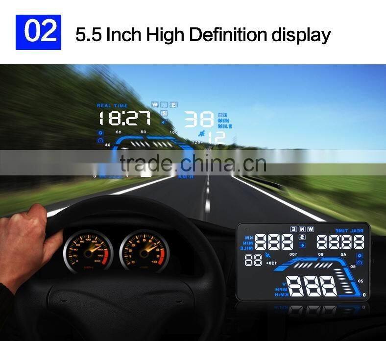 New Arrival HD 5.5inch Big Colorful Screen Display Head Up Display With GPS Universal Use For All Verhicle
