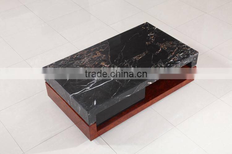antique black marble top wooden base coffee table for living room furniture set
