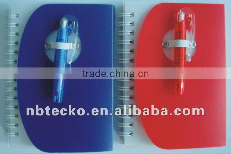 Plastic cover spiral note book with ball pen for school and office