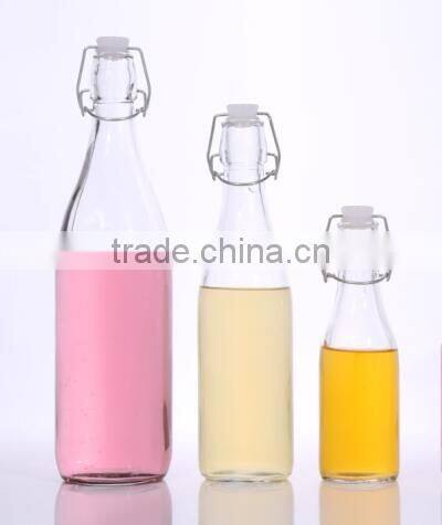 1000ml/500ml/250ml Clear Empty Glass Beverage Bottles with Plastic Clamp Lid Wholesale