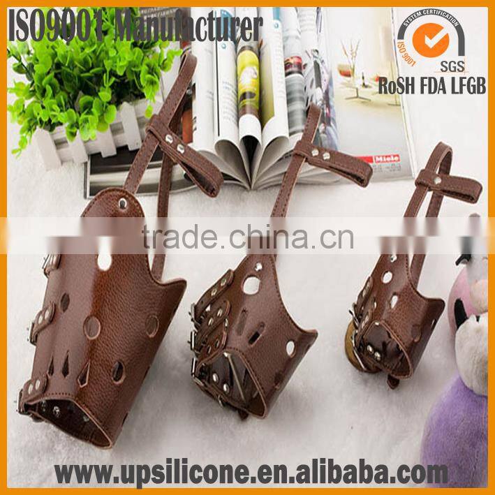 Real Dark Brown Leather Light Weight Anti-bite Muzzle Dog
