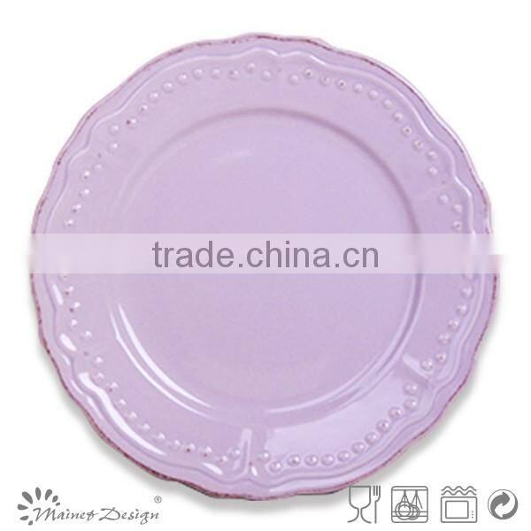 embossed solid color ceramic salad plate