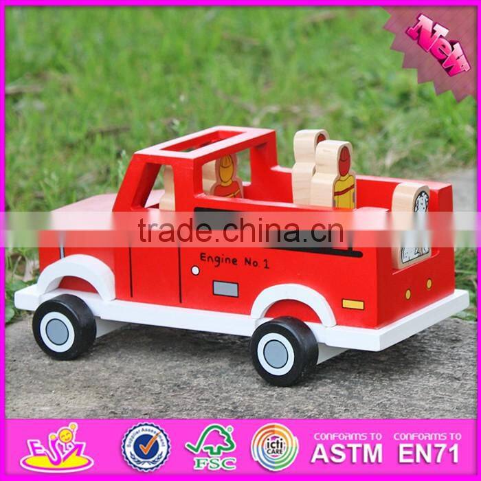 2017 New products dog and four firemen wooden toy fire trucks W04A315