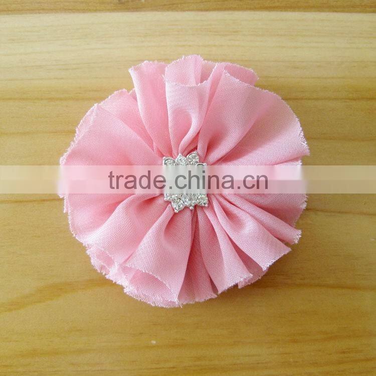fabric chiffon flower with rhinestone in center for kids hair accessories
