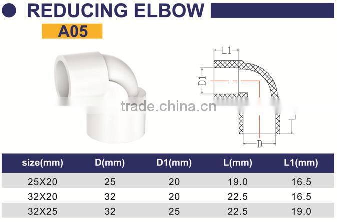 HIGH QUANLITY REDUCING ELNOW OF PVC GB STANDARD PIPES & FITTINGS FOR WATER SUPPLY
