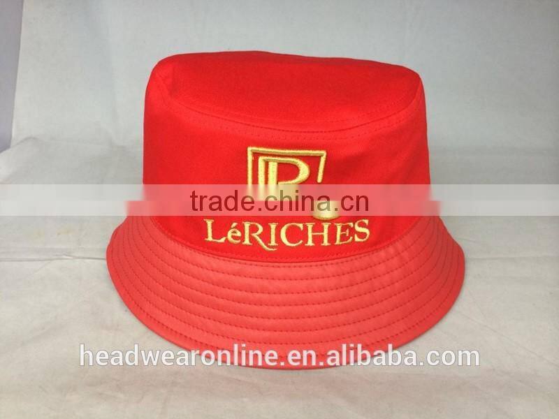 Custom fashion adult bucket hats with 3d gold metal embroidery