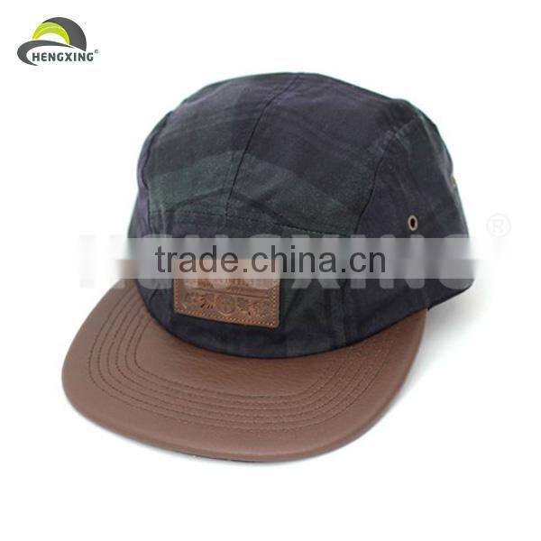 black full leather custom made 5 panel cap blank 5 panel cap