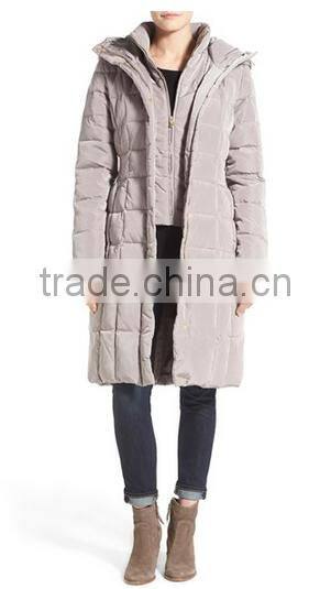 Fashion Women's Bib Insert Padding Quilting Long Coat With A Stand Collar