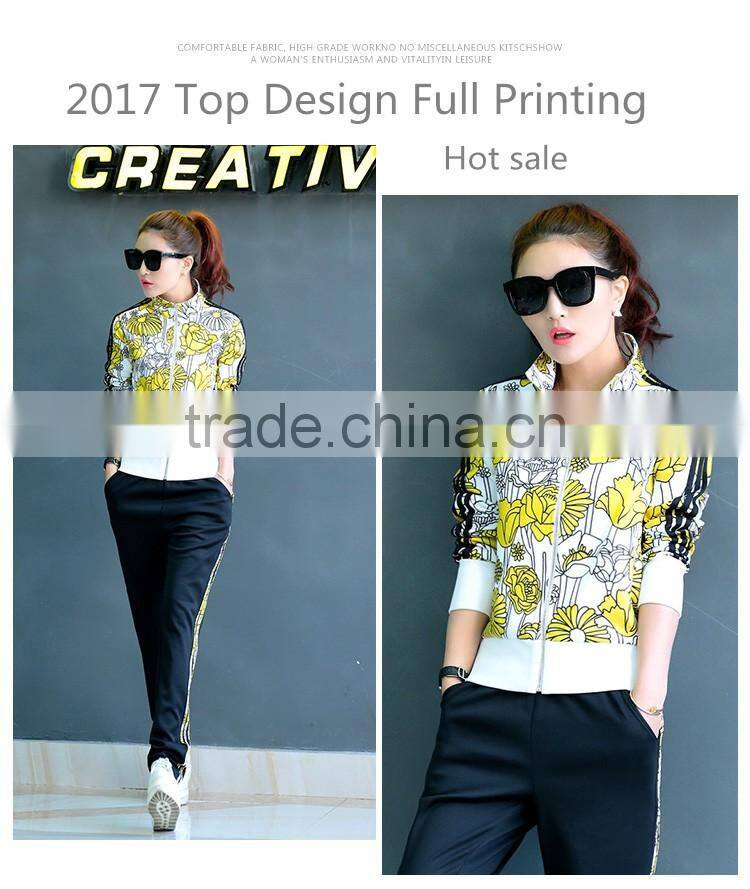 Latest Design Fashion Tops tracksuit Full zip Wholesale Women Printing tracksuit custom