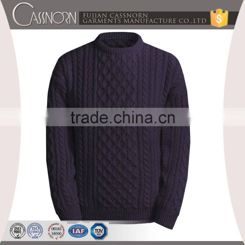 popular drop shoulder winter cable knit pure wool sweaters for men
