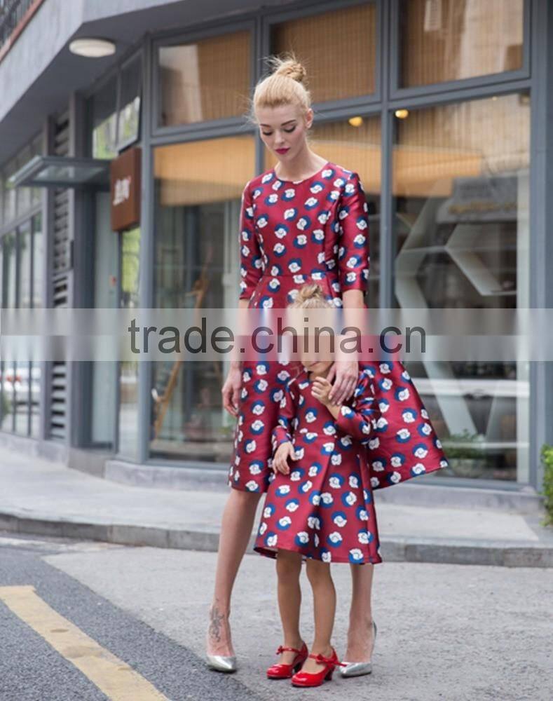 Match Mom And Daughter Custom Made Adult And Child Long Sleeve Printed Fall Dress