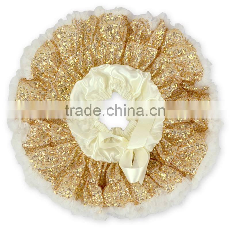 Tulle Sequin Puffy TuTu Skirt Baby Girl Gilttery Golden Sequin Dance Wear Girls Fashion Dress With Ribbon Bow DR6011507