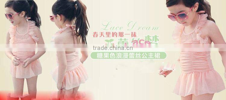 2015 Cute and ruffle girl swimwear lace