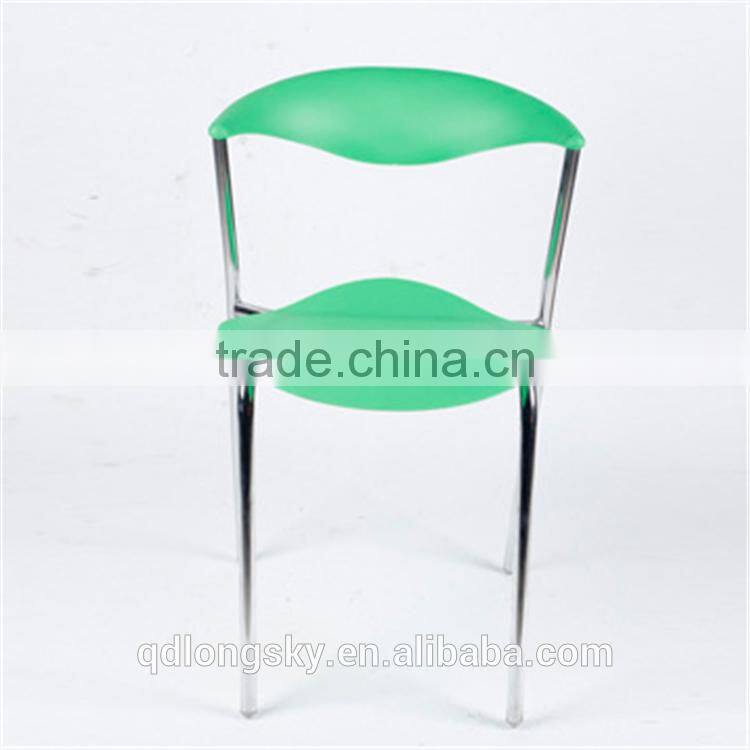 LS-4026A Plastic blue dining chair hotel furniture manufacturer in China Best Selling Iron Frame Blue Plastic Chair With Armrest