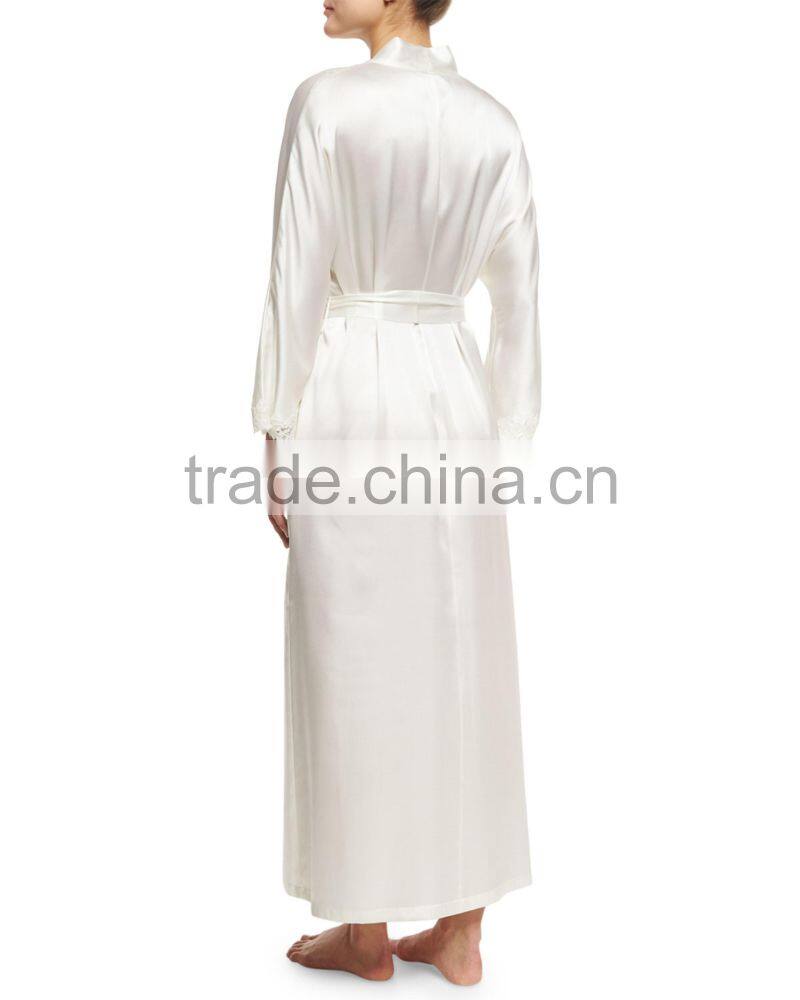 ALT17 Custom wedding robe, lace trim brides robe, dressing gown-bridal shower gift, silk long robe
