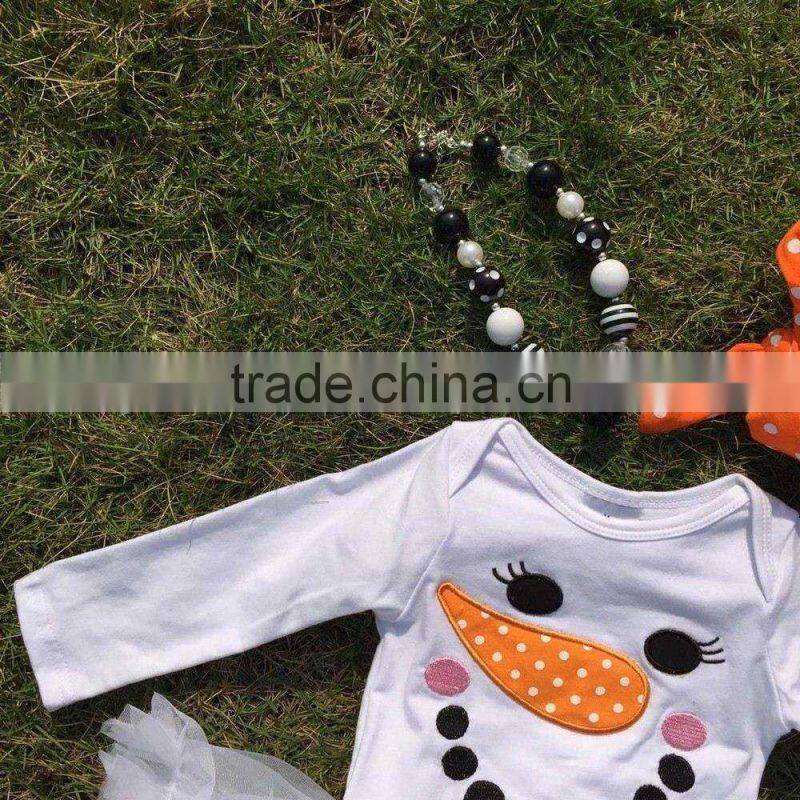 baby clothes winter boutique smiling face baby rompers white tutu dress long-sleeve girls matching necklace and bow jump suits