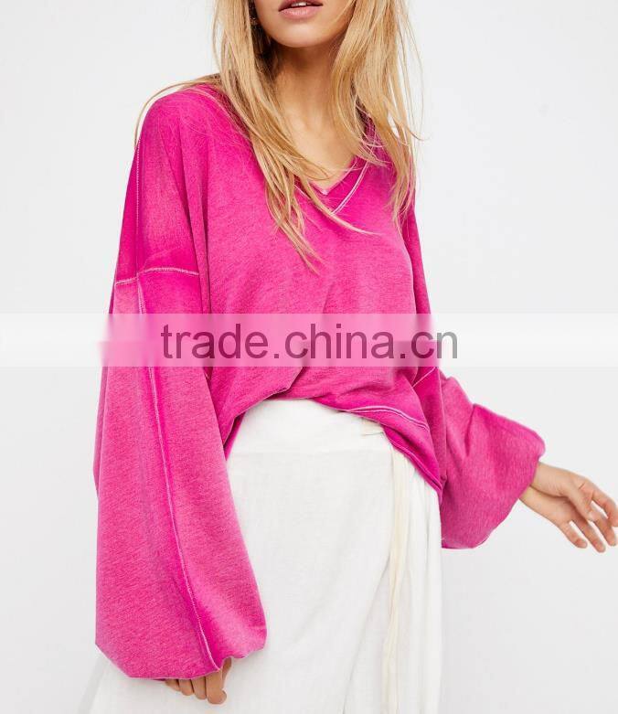 100% cotton, bat wing sleeve,solid top,plus size,2017 new fashion