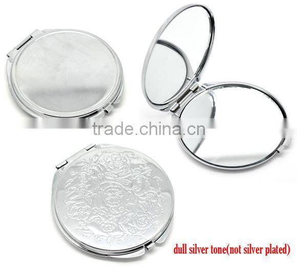 Wholesale Silver Tone Carved Make Up Compact Mirror