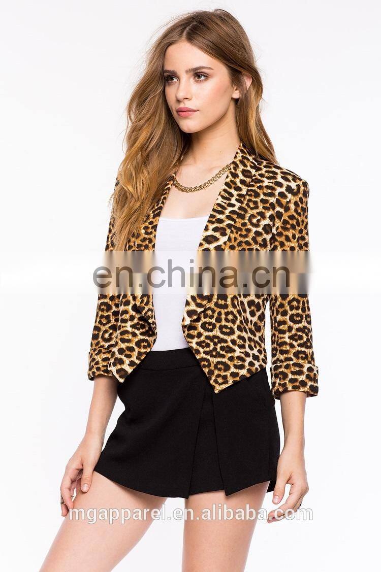 Wholesale fashion women jackets and blazers leopard print fabric women blazer