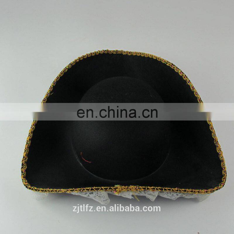 Black costume Tricorn Pirate Hat