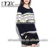 2014 spring raglan young collar vintage jacquard round collar slim long sleeve women sweater