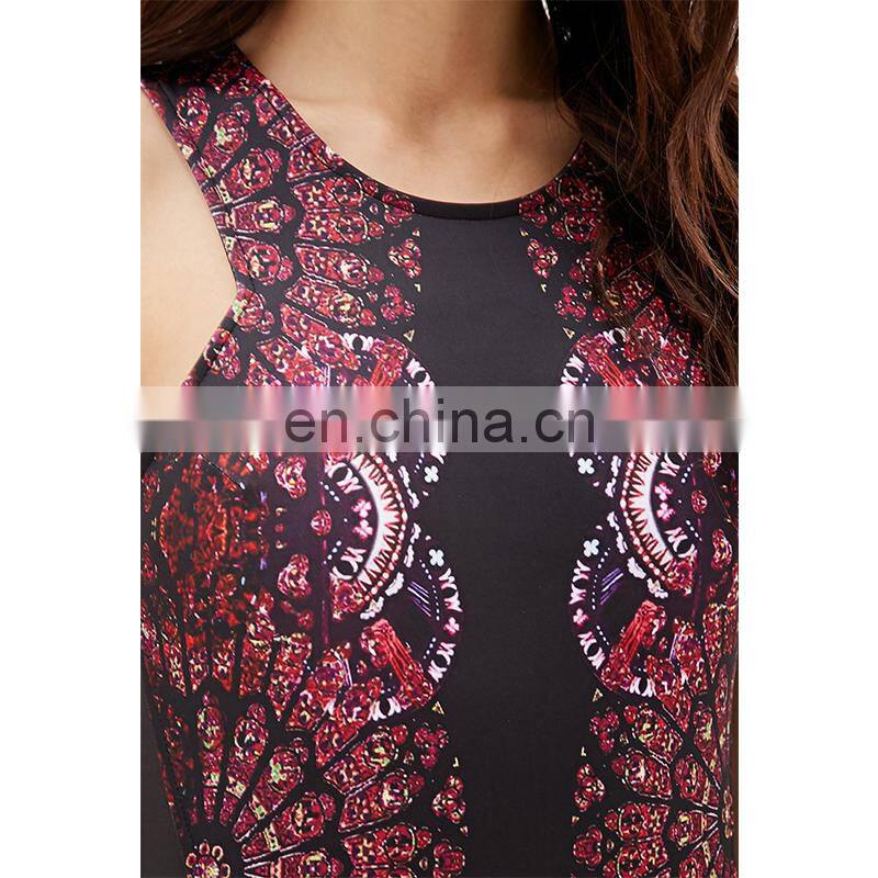 Factory wholesale floral printed spandex sleeveless sexy mini new fashion dress design