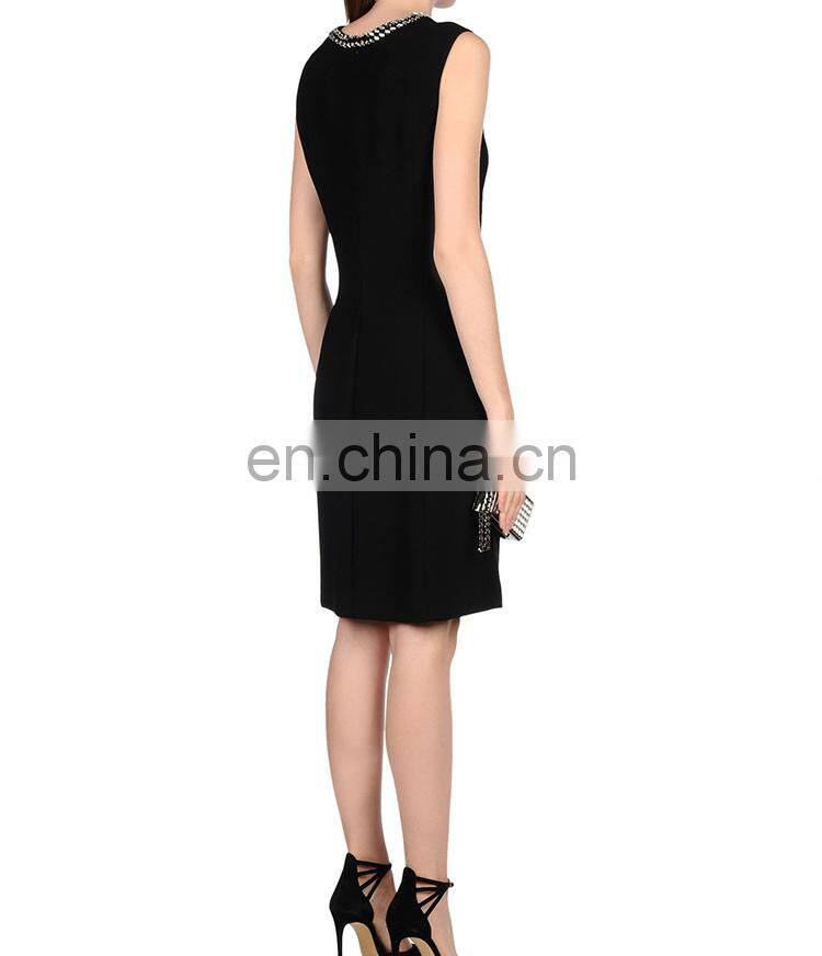 OEM high quality sleeveless bodycon knee length solid night club dresses beaded evening dress
