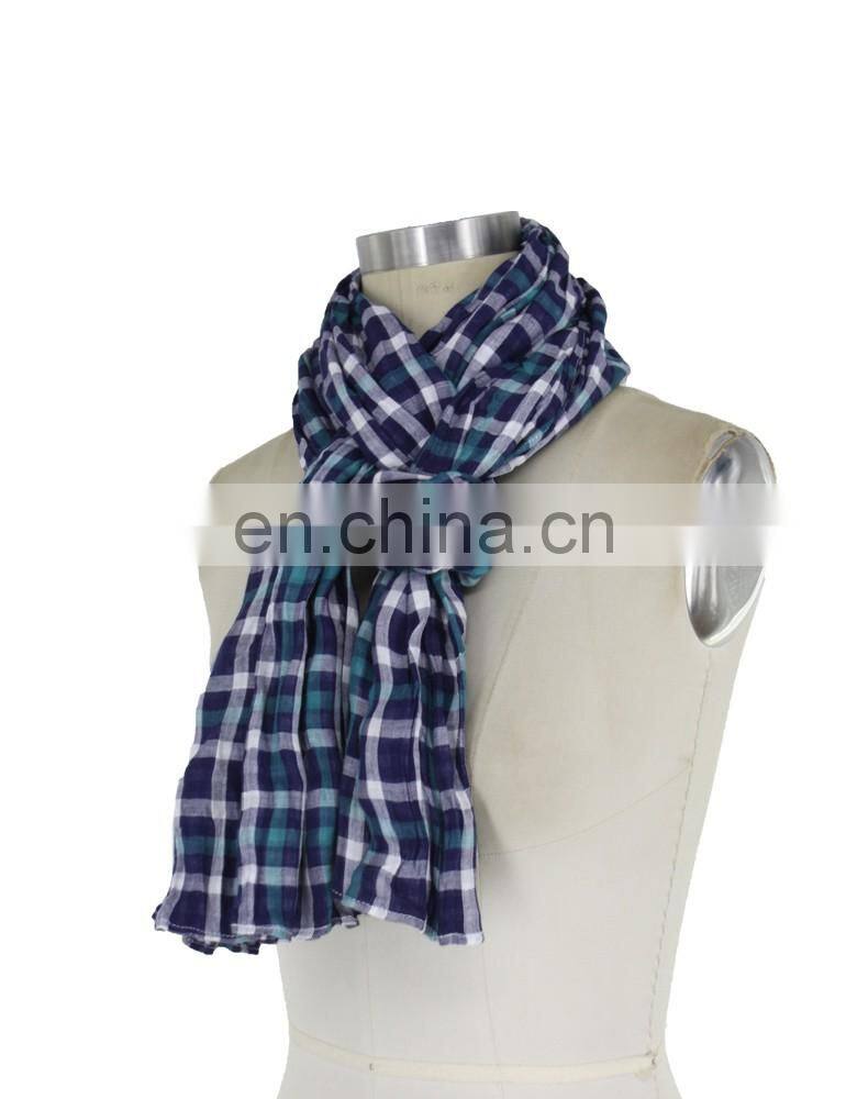 Cotton Check Double-Side Crinkle Gingham Check Scarf Neck wear