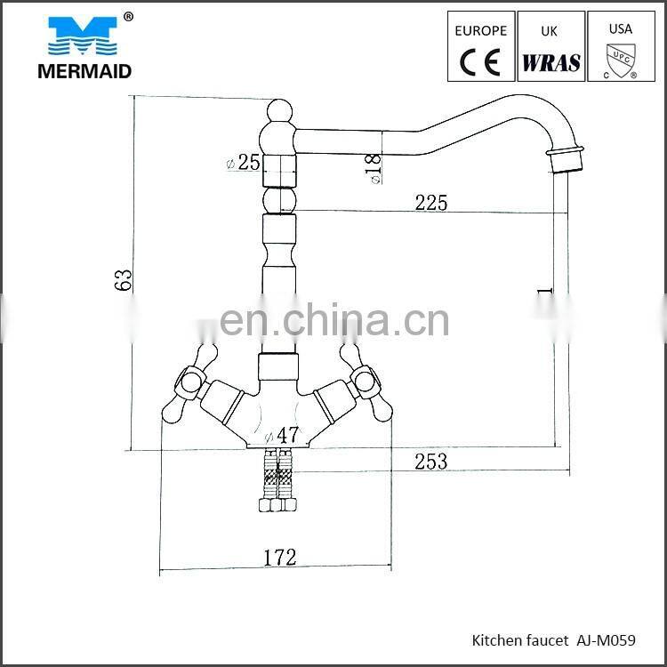 Traditional red bronze taps vintage kitchen sink faucet with 2 idnividual handle water tap
