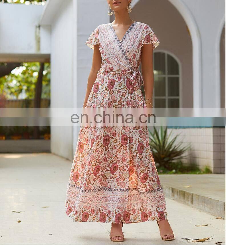 Baroque Border Print Plus size Short Sleeve Cover up Women Summer Casual Dress