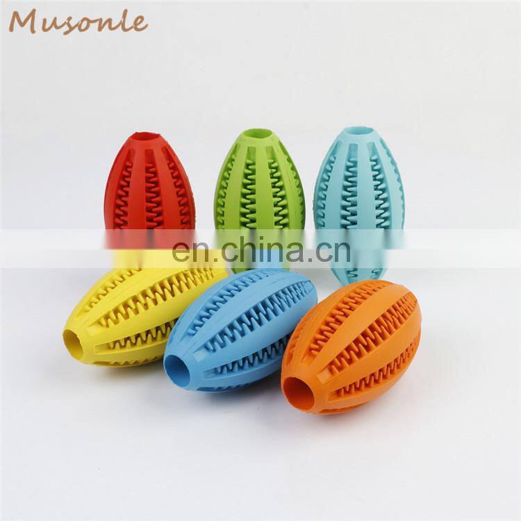 Non-Toxic soft tooth cleaning and IQ training rubber dog toys pet rugby ball
