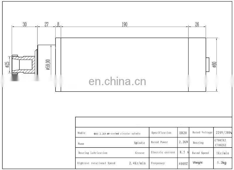 Spindle Cnc Router 2.2kw 220V Air Cooled Spindle Motor + 220v Vfd/ Inverter +80mm Clamp +ER20 Collects
