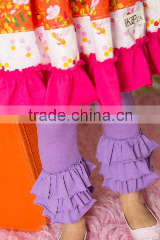 Adorable chevron capris with tri-color dotted ruffle wholesale