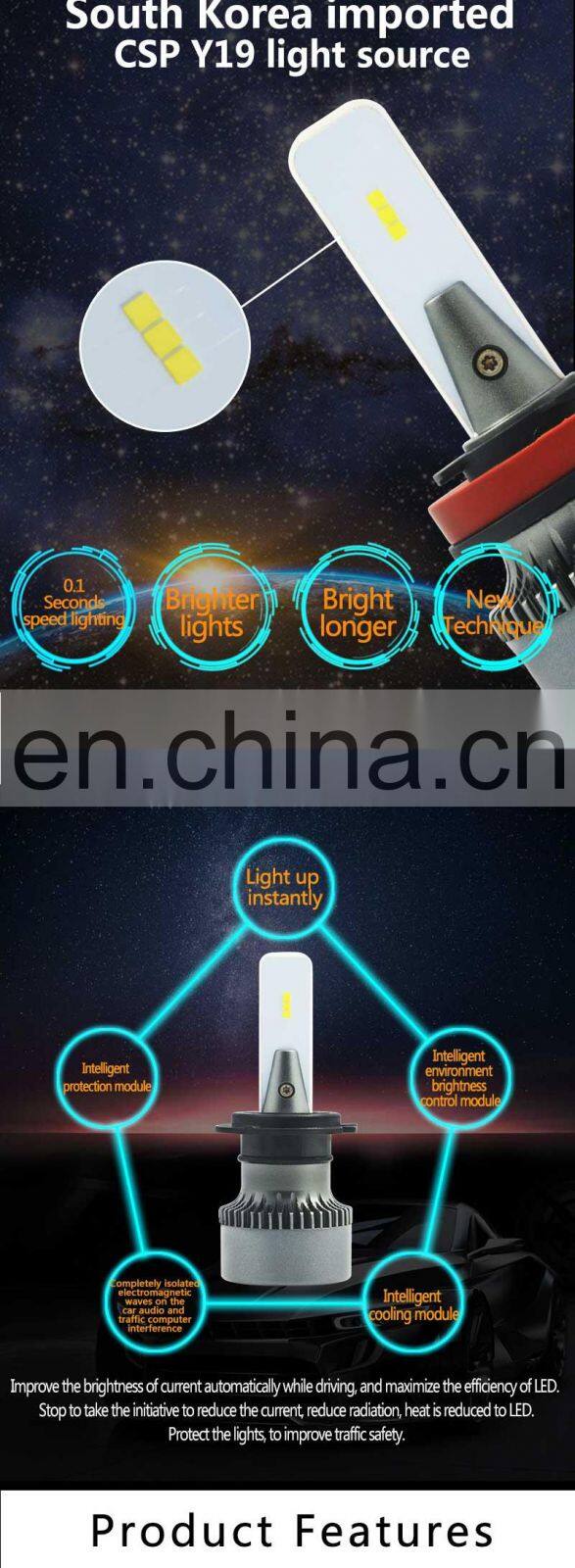 Cheap h4 led headlight car LED 360 degree amber Led Bulb 6000lm Automobiles Head lamp bulb 6000K v led headlight