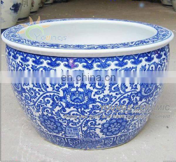 Large chinese blue and white ceramic decorative planters pot for indoor and outdoor