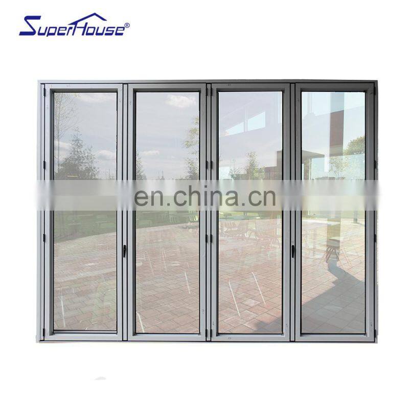 Superhouse Wood Grain Color Exterior Bi Folding Door Aluminium Glass Folding Door