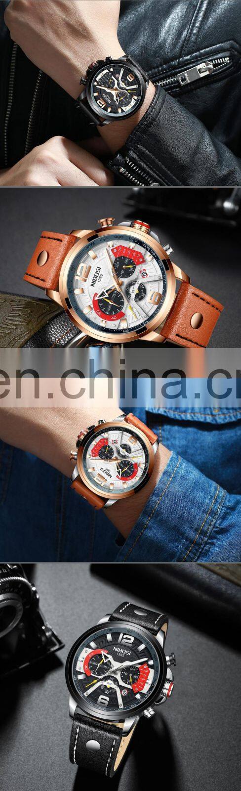 NIBOSIop Brand Man Watches with Chronograph Sport Waterproof Clock Military Luxury Men's Watch Analog Quartz