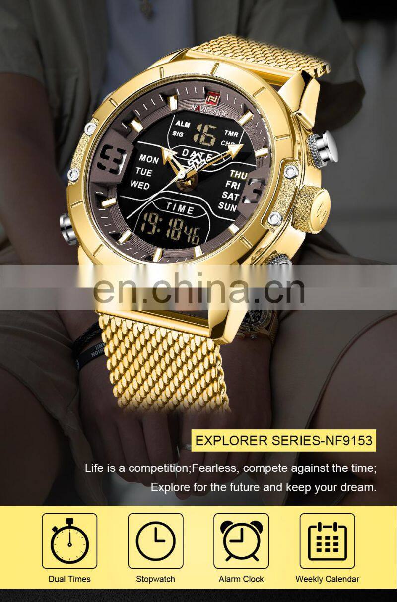 NAVIFORCE 9117 Luxury Quartz Movement Steel Watch Stainless Steel Week Display Luminous Wristwatches Wholesale Watches