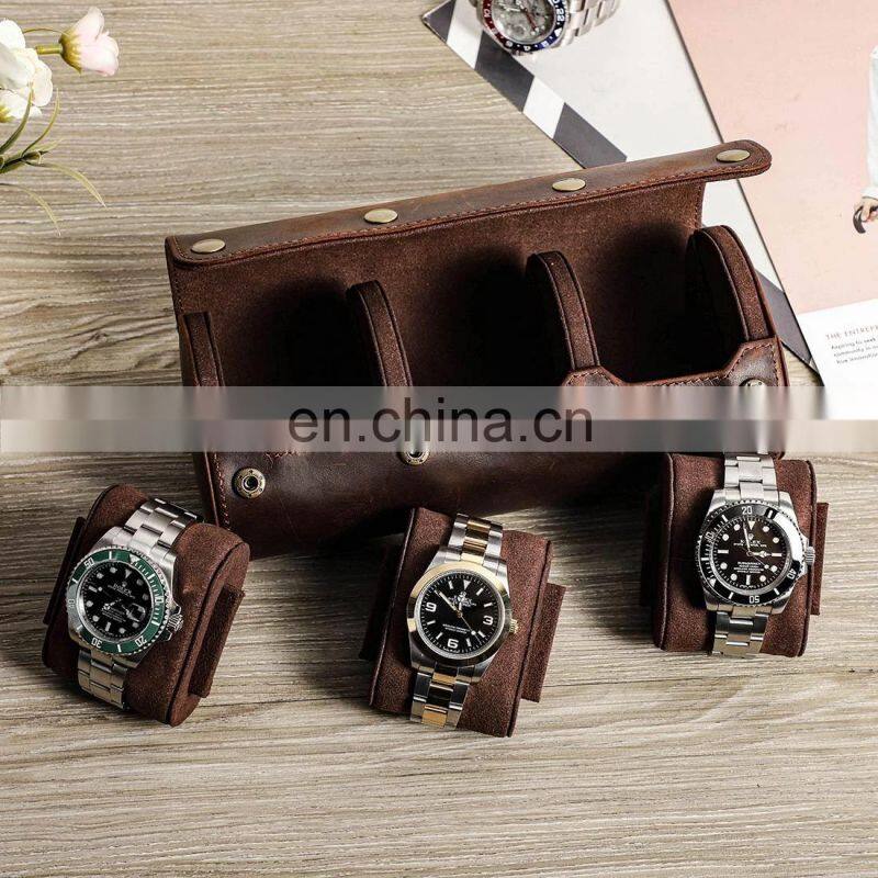 Luxury Watch Roll Box 1/2/3 Slots Crazy Horse Leather Watch Case Holder For Men Women Watches Organizer Display