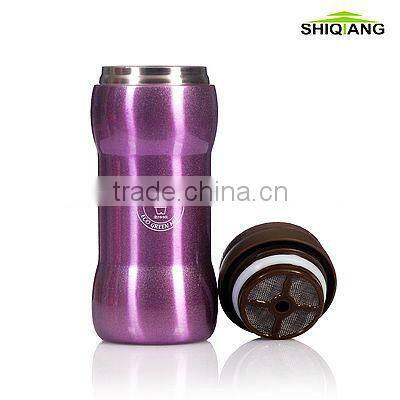 300ml wave shape stainless steel vacuum coffee tumbler with tea filter