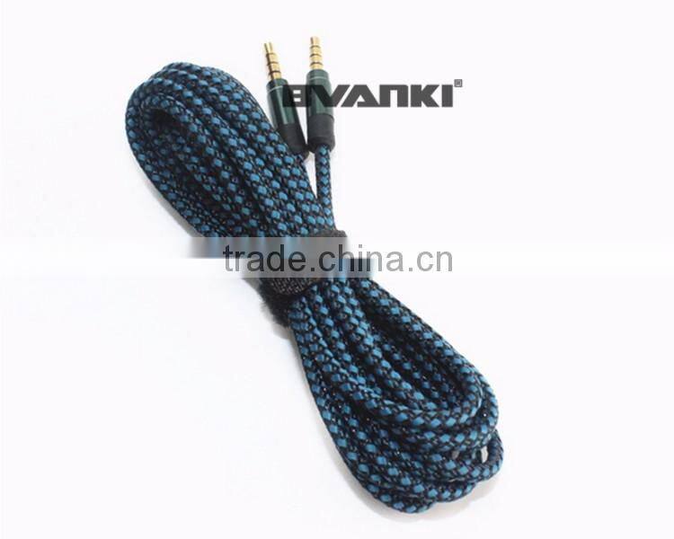 new products 2016 Quality nylon Fabric braided Aux cable 3.5mm male male colorful audio cable free samples
