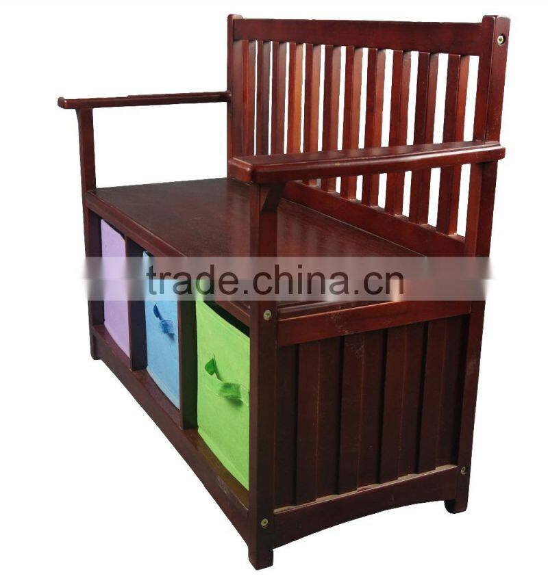 brown wooden bench with storage box,wooden bench with back for kids
