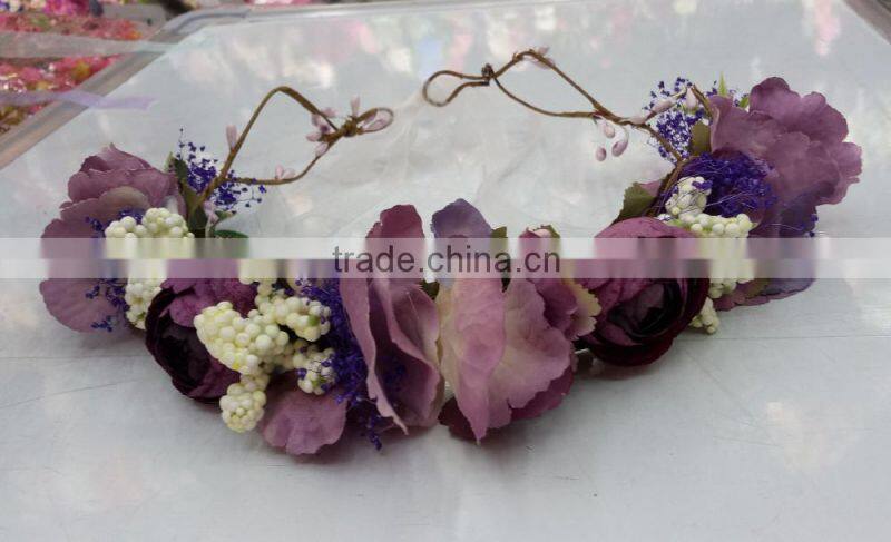 HL017 wholesale Fashion tiara flower crown headband for women wedding flower garland crown